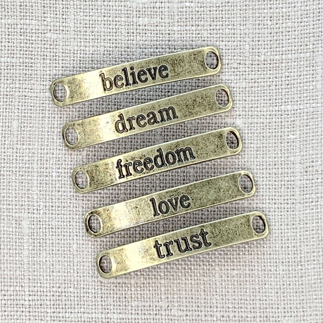 Inspirational Words Antique Gold Bar Connectors 5pc Charm Set